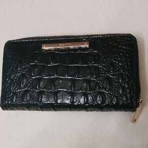 Brahmin Black Croc-Embossed Zip Wallet